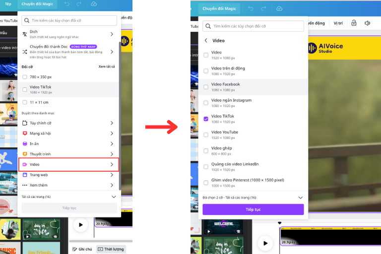 Cách 1 - Tuỳ chỉnh kích thước video tiktok bằng Canva