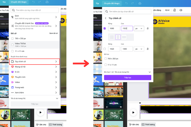 Cách 2 - Tuỳ chỉnh kích thước video tiktok bằng Canva